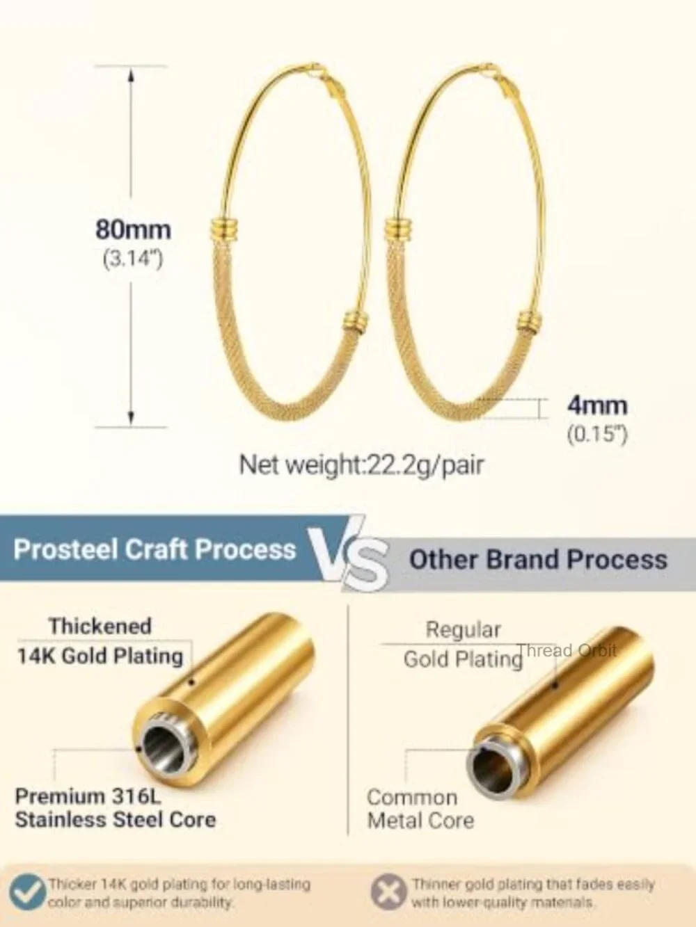 14K Gold Plated Hollow Mesh Hoop Earrings Stainless Steel Lightweight